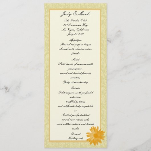 Gelbe Blume Menükarte (Vorderseite)