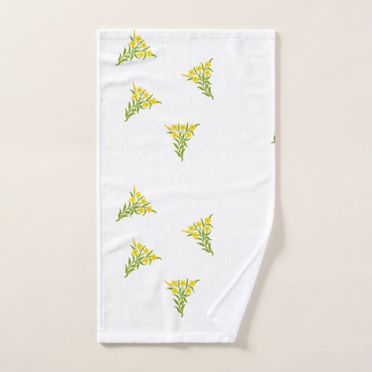 Gelbe Blume mit grünen Blätter auf Weiß Badhandtuch Set (Handtuch)