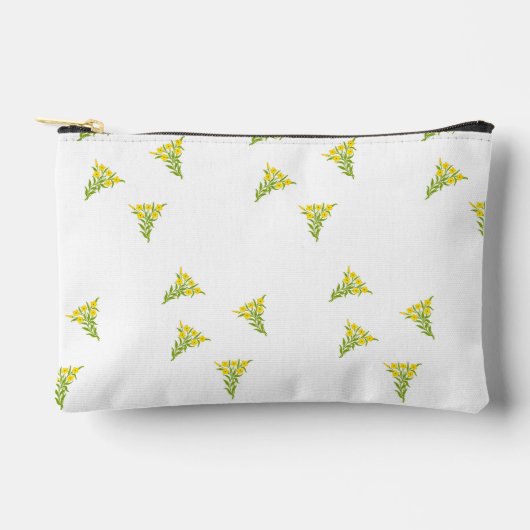 Gelbe Blume mit grünen Blätter auf Weiß Zubehörtasche (Vorderseite)