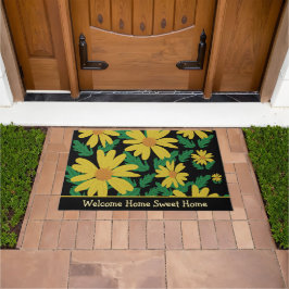 Gelbe Blume mit grünen Blätter Fußmatte