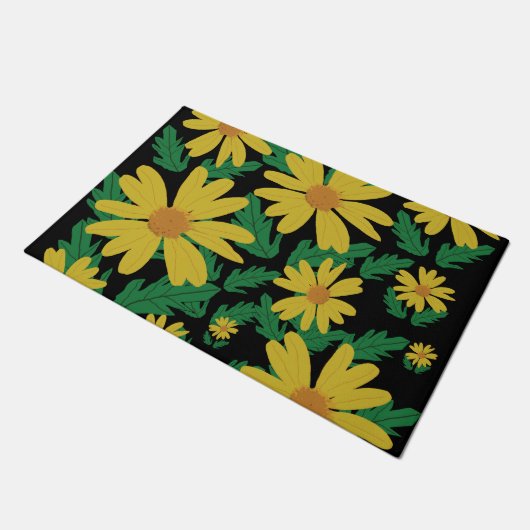 Gelbe Blume mit grünen Blätter Fußmatte (Schrägansicht)
