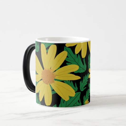 Gelbe Blume mit grünen Blätter Tasse (Vorderseite Links)