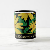 Gelbe Blume mit grünen Blätter Tasse (Zentrum)