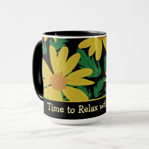 Gelbe Blume mit grünen Blätter Tasse