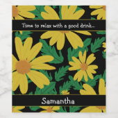 Gelbe Blume mit grünen Blätter Weinetikett (Einzelnes Label)