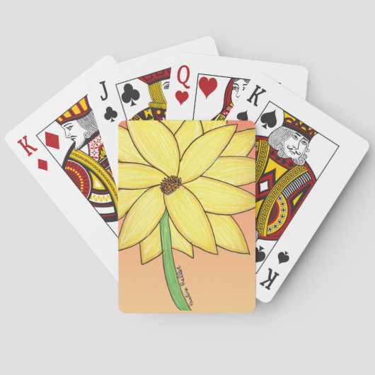 Gelbe Blume mit orangefarbenem Hintergrund Spielkarten (Rückseite)
