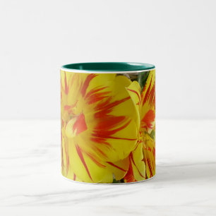 Gelbe Blume mit roten Streifen Zweifarbige Tasse
