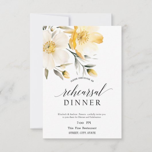 Gelbe Blume Probe Abendessen Einladung (Vorderseite)