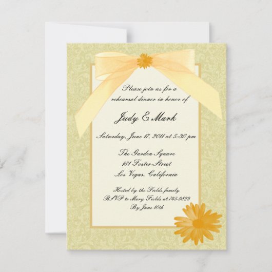Gelbe Blume Probe Abendessen Einladung (Vorderseite)
