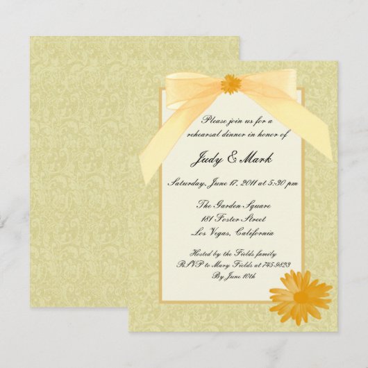 Gelbe Blume Probe Abendessen Einladung (Vorne/Hinten)
