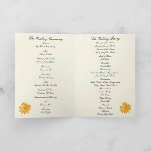 Gelbe Blume Programmkarte Programm (Innenseite)