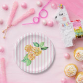 Gelbe Blume Rosa Streifen Pappteller (Party)