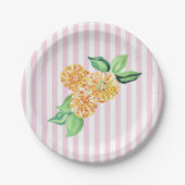 Gelbe Blume Rosa Streifen Pappteller (Vorderseite)