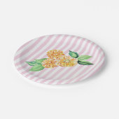 Gelbe Blume Rosa Streifen Pappteller (Schrägansicht)