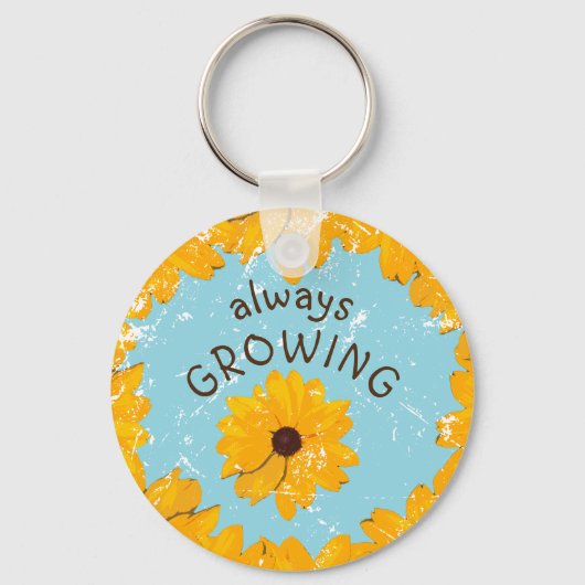 Gelbe Blume Rustikales Ei Blau, das immer wächst Schlüsselanhänger (Vorderseite)