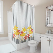 Gelbe Blume Schwarz-weiß Streifen Duschvorhang (Beispiel)
