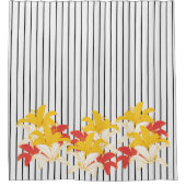 Gelbe Blume Schwarz-weiß Streifen Duschvorhang (Vorderseite)