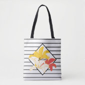 Gelbe Blume Schwarz-weiß Streifen Tasche (Vorderseite)