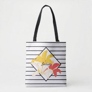 Gelbe Blume Schwarz-weiß Streifen Tasche