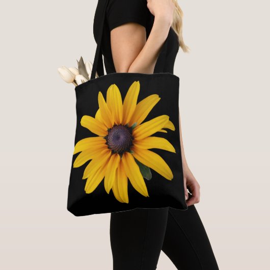 Gelbe Blume Schwarzes Foto Tasche (Von Nahem)
