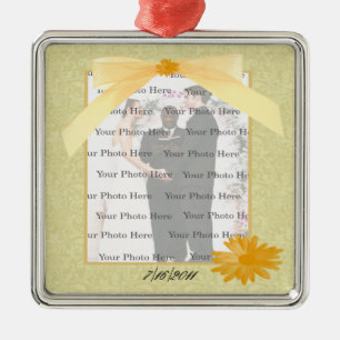 Gelbe Blume Silver Square Foto Ornament Aus Metall