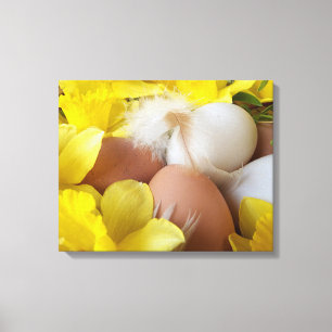 Gelbe Blume und Ostereier Leinwanddruck