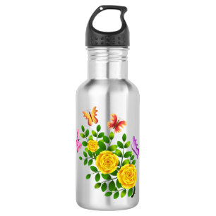 Gelbe Blume und Schmetterlinge-64567 Edelstahlflasche