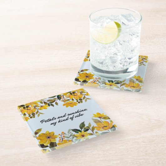 Gelbe Blume und Sonnenschein Untersetzer (Schrägansicht)