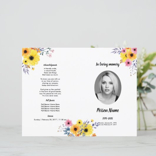 GELBE BLUME | Vorlage des Beerdigungsprogramms (Stehend Vorderseite)