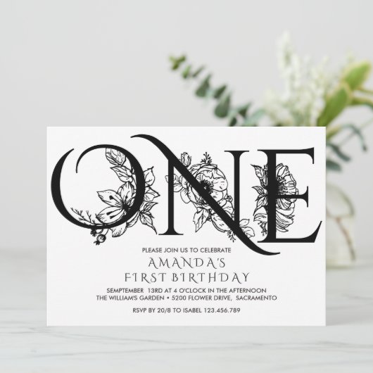 Gelbe Blumen | 1. Geburtstag Party Einladung (Stehend Vorderseite)