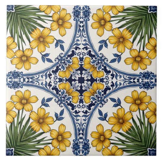Gelbe Blumen 3 Fliese (Vorderseite)