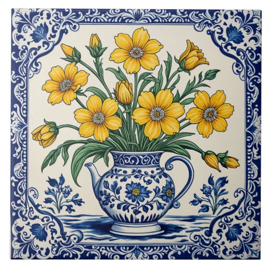 Gelbe Blumen 4 Fliese (Vorderseite)
