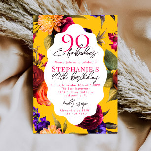 Gelbe Blumen 90 & Fabelhafte 90. Geburtstagsfeier Einladung