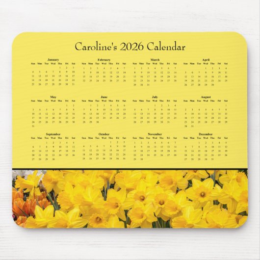 Gelbe Blumen - Anpassbarer Kalender 2026 Mousepad (Vorne)