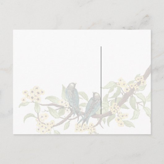 Gelbe Blumen Aquamarine Vintage Vogelschutzkarte Einladungspostkarte (Rückseite)