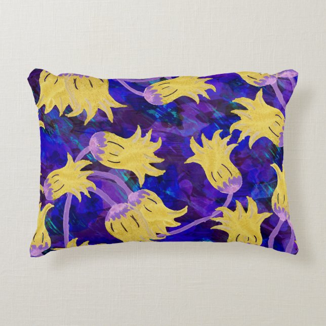 Gelbe Blumen: Aquarellbilder mit dunklem Hintergru Dekokissen (Vorderseite)