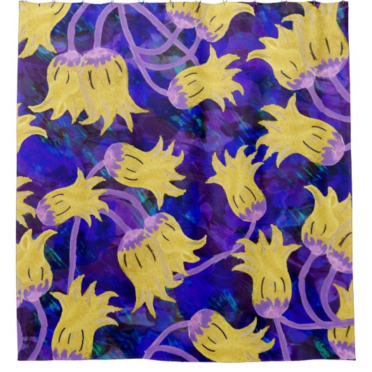 Gelbe Blumen: Aquarellbilder mit dunklem Hintergru Duschvorhang (Vorderseite)