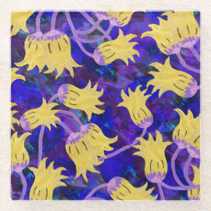 Gelbe Blumen: Aquarellbilder mit dunklem Hintergru Glasuntersetzer