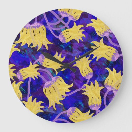 Gelbe Blumen: Aquarellbilder mit dunklem Hintergru Große Wanduhr (Vorderseite)