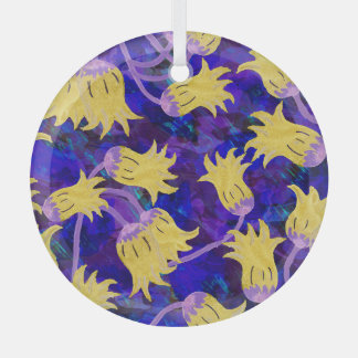 Gelbe Blumen: Aquarellbilder mit dunklem Hintergru Ornament Aus Glas