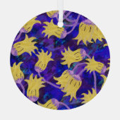 Gelbe Blumen: Aquarellbilder mit dunklem Hintergru Ornament Aus Glas (Rückseite)