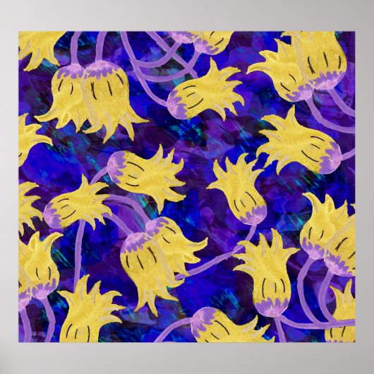 Gelbe Blumen: Aquarellbilder mit dunklem Hintergru Poster (Vorne)