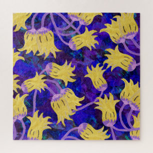 Gelbe Blumen: Aquarellbilder mit dunklem Hintergru Puzzle