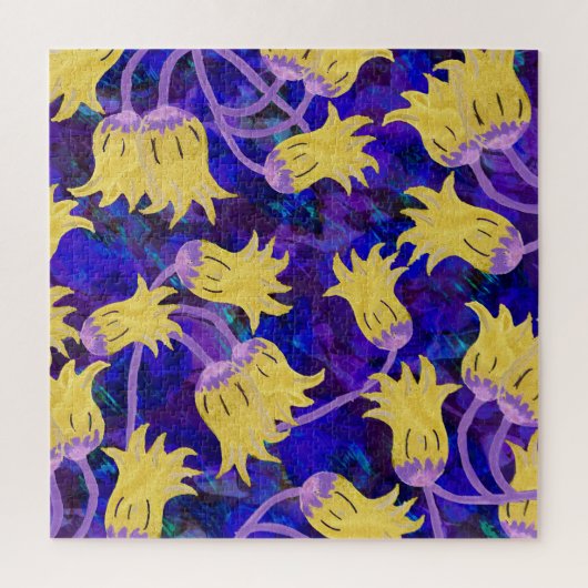 Gelbe Blumen: Aquarellbilder mit dunklem Hintergru Puzzle (Vertikal)