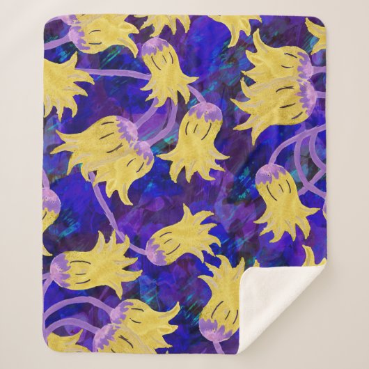 Gelbe Blumen: Aquarellbilder mit dunklem Hintergru Sherpadecke (Vorderseite)