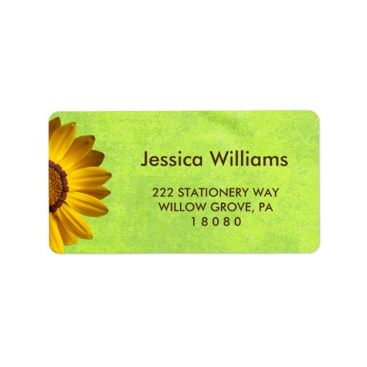 Gelbe Blumen auf Abstrakt-grüner Monogram Adressaufkleber (Vorne)
