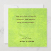 Gelbe Blumen auf Abstrakt-grüner Monogram Dankeskarte (Rückseite)