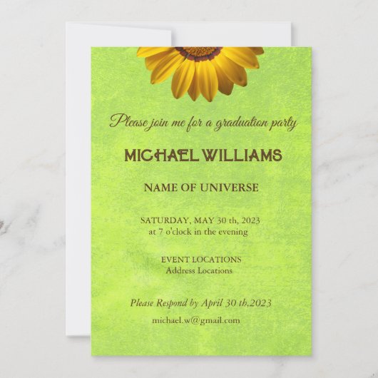 Gelbe Blumen auf Abstrakt-grüner Monogram Einladung (Vorderseite)