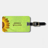 Gelbe Blumen auf Abstrakt-grüner Monogram Gepäckanhänger (Vorderseite horizontal)