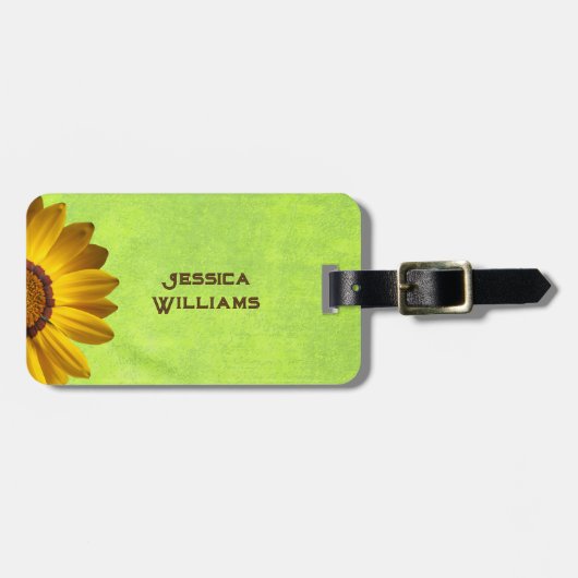 Gelbe Blumen auf Abstrakt-grüner Monogram Gepäckanhänger (Vorderseite horizontal)